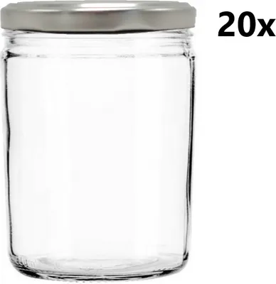 Obrázek produktu pro Zavařovací sklenice 440 ml LUNCH čirá 20 ks VČETNĚ STŘÍBRNÝCH VÍČEK, Počet kusů v balení: 20