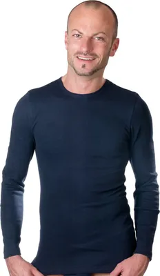 Produktbild von HERMKO 3640 Herren langarm Shirt aus 100%  Baumwolle, long-sleeved underwear for men Männer Unterhemd mit langen Armen, Größe:D 5 = EU M, Farbe:marine