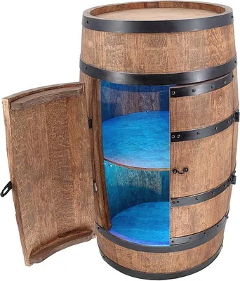 Productafbeelding van Wijnrek van hout met deur en LED RGB-verlichting - Drankenrek van hout - Houten vat - Meubels van vaten - Wijnrek - Wijnvat - Wijnbar - Bar van een vat met deur - Mini-bar, 80 cm hoog (wengé)