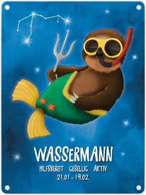 Produktbild von Metallschild mit Faultier Sternzeichen Wassermann Motiv Schild Türschild