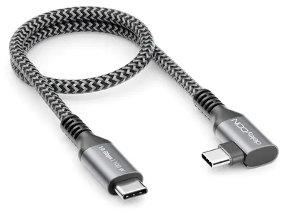 Produktbild von deleyCON 0,30m 100W 10 Gbps USB-C Kabel Kurz Winkel 90 Grad (USB 3.2 Gen2) PD 3.0 Ladekabel Datenkabel 4K@60Hz für iPhone 17 16 15 Galaxy A16 A26 A56 S26 S25 S24 iPad SSD HDD MacBook PS5