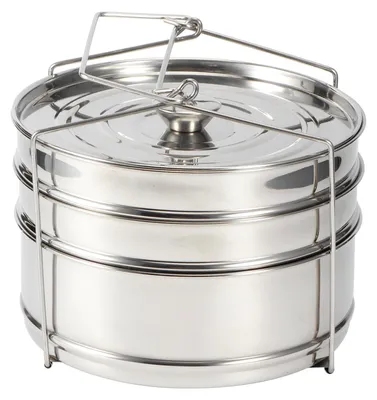 Image de Lot de 3 casseroles empilables en acier inoxydable pour la cuisson à la vapeur, avec accessoires de cuisson sous pression