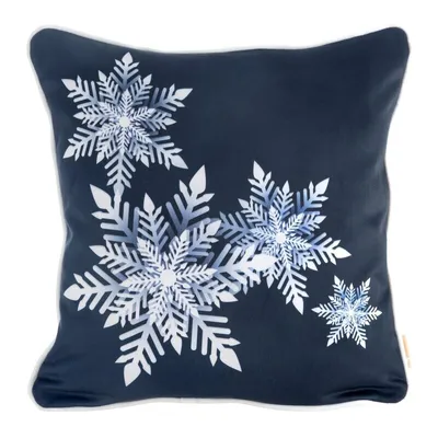 Imagen del producto de Funda de cojín navideña, 45x45 cm, copos de nieve, color azul, decoración