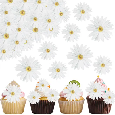Essbare Cupcake-Topper Gänseblümchen, weiß, 48 Stück