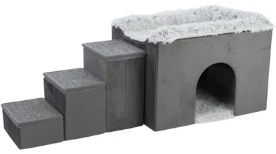 Produktbild von TRIXIE Höhle Harvey mit Treppe für Hunde - grau/weiß-schwarz - 135 × 47 × 50 cm