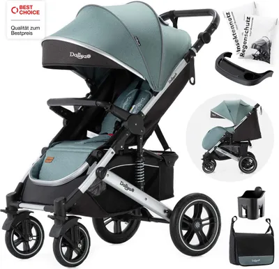 Produktbild von Daliya® Rapidy Buggy / Kinderwagen 0-36 Monate / Sportwagen mit Liegeposition / Wickeltasche, Winterfußsack, Ess- & Spieltisch und mehr Linen Grün – Silber