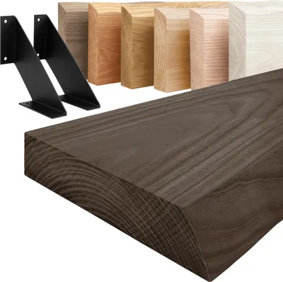 Produktbild von LAMO Manufaktur Wandregal Holz Baumkante  |  Regal Farbe:  Schwarz  | mit schwarzem Vintage Regalträger | 140 cm