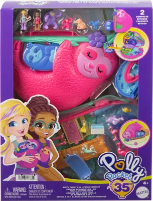 Produktbild von Polly Pocket Puppen und Spielset, Reisespielzeug, Faultierfamilie 2-in-1 Taschenschatulle, Aktion/Abenteuer, 4 Jahr(e), Mehrfarbig, Kunststoff