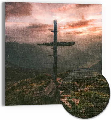 Produktbild von DEQOART Hybrid Leinwand Bild 30x30 cm 'Gipfel des Glaubens' Wandbild Glas flach modern