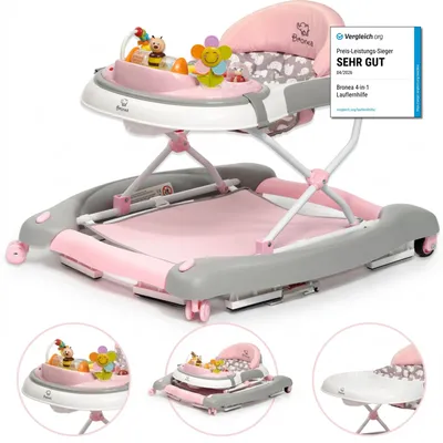 Produktbild von BRONEA® 4-in-1 Gehfrei Baby Lauflernwagen Schaukel Lauflernhilfe Babywalker mit Schaukelfunktion, Licht & Musik | Höhenverstellbar & Klappbar - Rosa