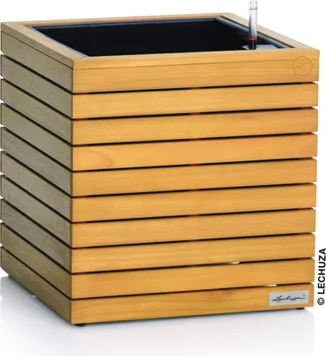 Produktbild von LECHUZA-Pflanzgefäß PALO Natural Wood 45 low Eukalyptusholz | mit Bewässerungssystem und Pflanzeinsatz | Echtholz | 44 x 44 x 46 cm | 16772
