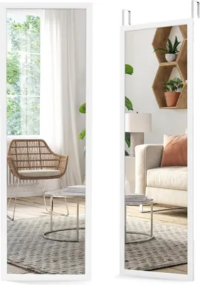 Produktbild von COSTWAY Wandspiegel Türspiegel Hängespiegel Ganzkörperspiegel mit höhenverstellbaren Hängehaken, Spiegel für Schlafzimmer, Wohnzimmer und Eingangsbereich 107x36,5cm