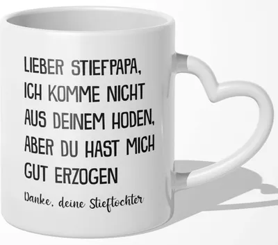 Produktbild von 22Feels Stiefpapa Geschenk von Stieftochter Vatertag Geburtstag Bonuspapa Stiefvater Tasse Weihnachten Patchwork Familie Kaffeetasse Männer Beste Stiefeltern (Herzhenkel Weiss)