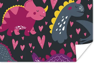Produktbild von MuchoWow® Poster Dinosaurier - Kind - Muster - Rosa - Mädchen 120x80 cm - Bilder