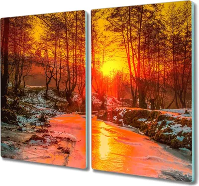 Produktbild von Coloray Schneidebrett Herdabdeckplatte 2x30x52 cm Kochplattenabdeckung Küchenbrett Hackbrett - Schnee Natur Wald Fluss
