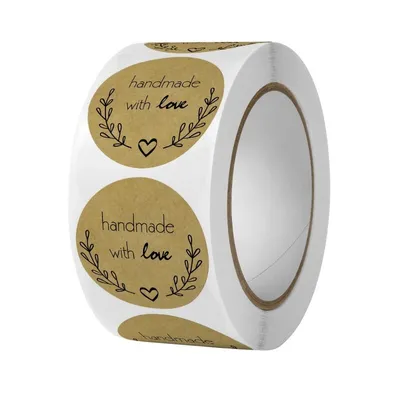 Produktbild von 500 Stück Aufkleber "HANDMADE with love", Durchmesser 25 mm, Papier, auf Band NNK11