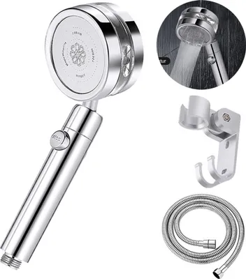 Produktbild von Duschkopf, Hochdruck Handbrause  Strahlarten mit Ein/Aus-Schalter und  Schlauch, Regendusche Brausekopf mit Wassersparend, Druckerhöhung Chrome Duschbrause mit Brauseschlauch (Silber)