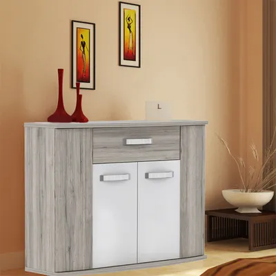 Produktbild von Kommode "Rondino" Anrichte 99cm sandeiche - weiß Hochglanz