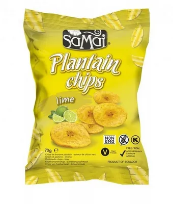 Produktbild von Samai Plantain Kochbananenchips Chips Lime gesalzen 70g / glutenfrei / paleo / ohne Zuckerzusatz