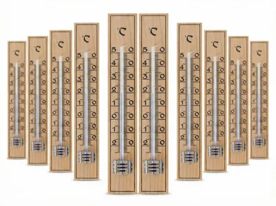 Produktbild von 10 Stück Set Holz Thermometer Set Temperatur -30 bis 50°C Innen Außen Gartenthermometer Außenthermometer Analog Holzthermometer Innenthermometer