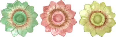 Produktbild von FURNARO Kerzenhalter Lotusblüte 3er Set Keramik pastellfarben Ø15cm