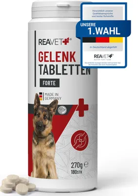 Produktbild von REAVET Gelenktabletten Hund I 180 Stück für 12 Monate I Gelenke Tabletten für Hunde mit Grünlippmuschel I Für Neue Bewegungsfreude I Gelenktabletten Hund