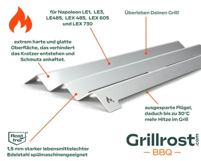 Immagine prodotto di Barra di aromatizzazione in acciaio inox per Napoleon LE1 LE3 & LEX - extra forte 1,5 mm (1 pezzo - ordinare la quantità necessaria)