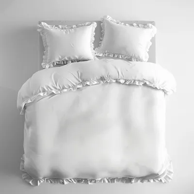 Produktbild von Baumwollbettwäsche mit Rüsche 160x200 3 Stück Weiß