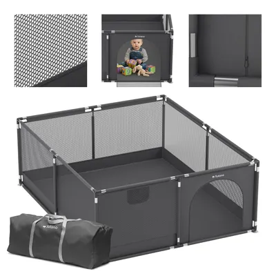 Obrázek produktu pro Tulano Cozy 25 dětský ohrádka 150x180 cm, skládací, se zipem, kovový rám, síťované boční stěny, bez BPA, pro děti od 6 do 36 měsíců, grafitová barva