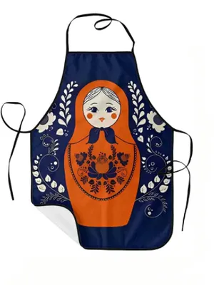 Produktbild von Schürze Matroschka Druck Kochschürze Erwachsene Frauen Männer zum Malen Kochen Backen Blau-Orange