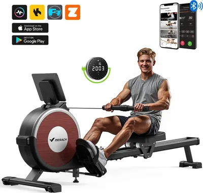 Produktbild von Klappbares magnetisches Rudergerät – leise, 16 Stufen Widerstand, Doppel-Schienen, Bluetooth-App & Tablet-Halter, LCD-Display, bis 158 kg, Heimfitness
