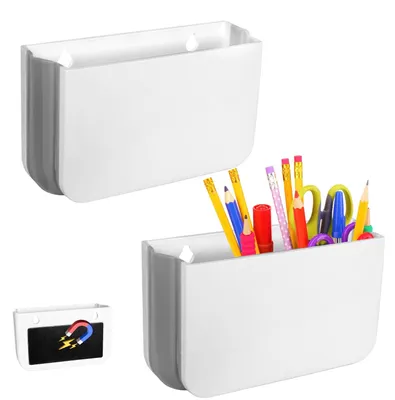 Image de 2 porte-crayons magnétiques, accessoires pour tableau blanc destinés à l'école, au bureau, au réfrigérateur et aux casiers, blancs