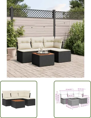 Produktbild von The Living Store 5-tlg. Garten-Sofagarnitur mit Kissen Schwarz Poly Rattan