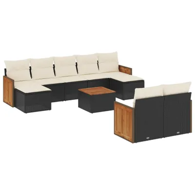 Produktbild von vidaXL 10-tlg. Garten-Sofagarnitur mit Kissen Schwarz Poly Rattan