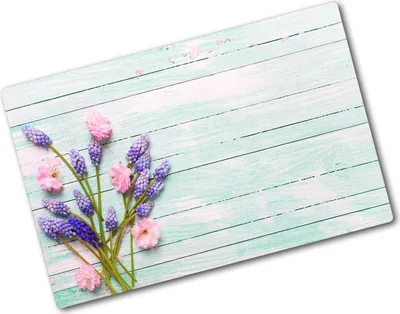 Produktbild von Tulup Glas Herdabdeckplatte - 80x52 cm - Glaskeramikkochfeld-Abdeckung Spritzschutz Glasabdeckplatte - Einteilig - Blumen & Pflanzen - Lavendel Holz - Lila
