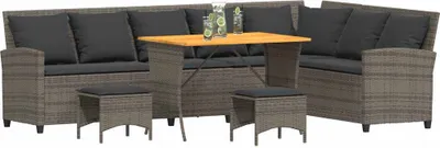 Produktbild von vidaXL 4-tlg. Garten-Sofagarnitur mit Kissen L-Form Grau Poly Rattan