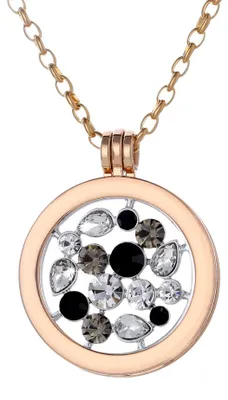 Produktbild von Morella Damen Halskette gold 70 cm Edelstahl mit Anhänger und Coin 33 mm Glitzerwelt schwarz silber in Schmuckbeutel