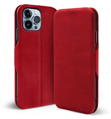 Produktbild von Conie Retro Klapp Tasche für iPhone 14 Pro Max Kartenfach Hülle Rundumschutz in Rot