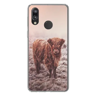 Produktbild von MuchoWow® Handyhülle Schutzhülle Hülle für Huawei P20 Lite (2020) Schottische Highlander - Schnee - Sonne Silikon Softcase Handy Hülle - Kartenhalter