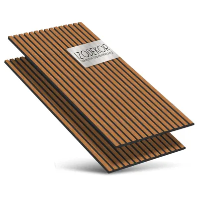 Produktbild von IZODEKOR Akustikpaneele 120x60 cm Walnuss 2er Set – Holz Lamellenwand mit Akustikfilz, Wandpaneele für Wohnzimmer & TV-Wand