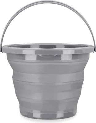 Produktbild von Navaris Falteimer Silikon Eimer faltbar - 10l Putzeimer für Reinigung Camping Angeln Küche - 10 Liter Haushaltseimer kompakt in Grau