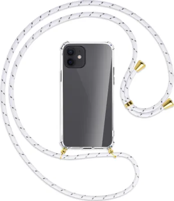Produktbild von Handykette Backcover-Schutzhülle mit Band (Metall goldfarben) für Apple iPhone 12, 12 Pro - weiß/grau