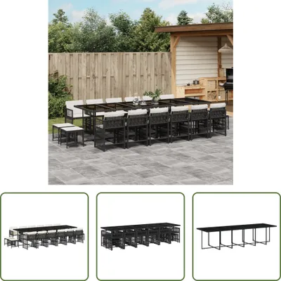 Produktbild von The Living Store 17-tlg. Garten-Essgruppe mit Kissen Schwarz Poly Rattan