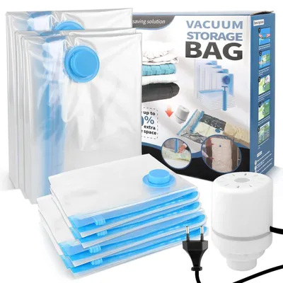 Image de Lot de 7 sacs de rangement sous vide pour vêtements et couettes, avec pompe électrique