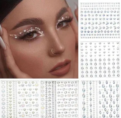 Zdjęcie produktu dla Srebrne cyrkonie, samoprzylepne, opakowanie 5 sztuk, do twarzy i ciała