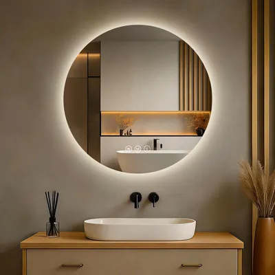 Immagine prodotto di S'AFIELINA Specchio da bagno a LED specchio rotondo da parete con interruttore a sfioramento, 3 colori di luce 3000/4000/6500K 50 cm