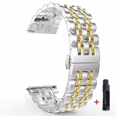 Zdjęcie produktu dla Bransoleta do zegarka, stal nierdzewna, uniwersalny design, srebrno-złota, 18 mm