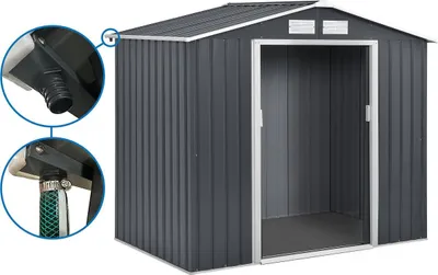 Image de Abri de jardin en métal "Vegas" 5.29 m² avec gouttière - Gris