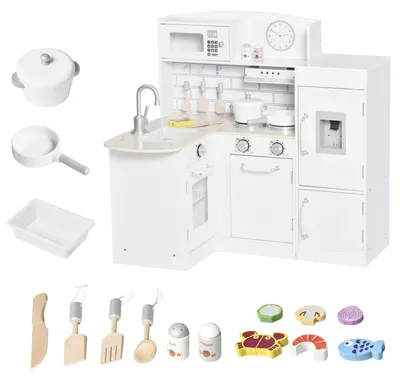 Produktbild von HOMCOM Kinderküche Spielküche mit elektronischem Wasserspender, Backofen, Weiß