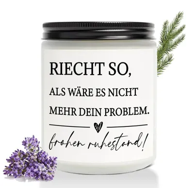 Produktbild von Duftkerze Lavendel Ruhestand Geschenk für Frauen und Männer Abschied Kollege Weihnachten Sojawachs Metallgefäß